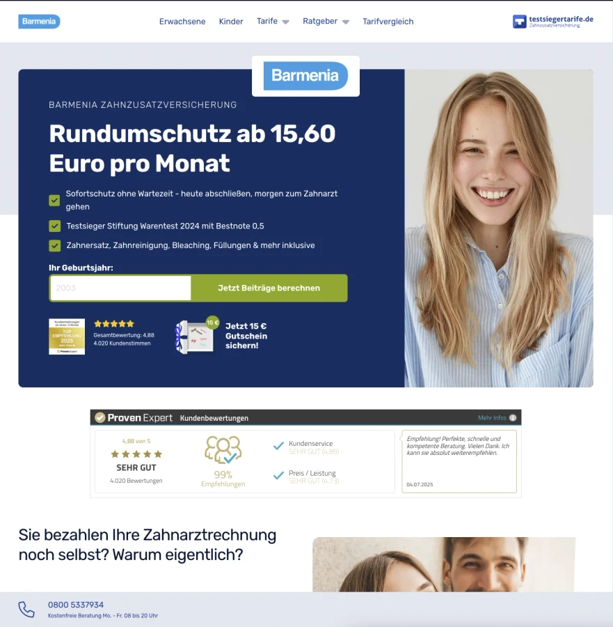 Screenshot von testsiegertarife.de
